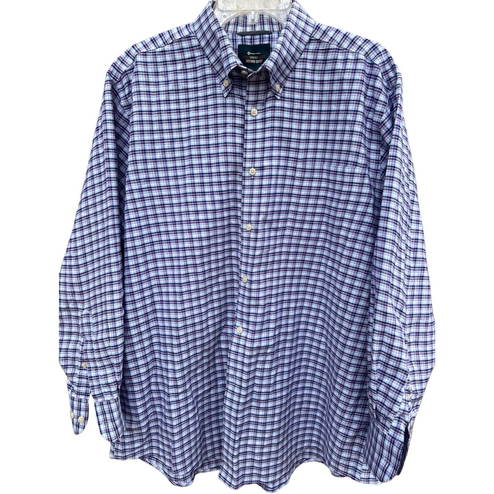 Members Mark Stretch Oxford Plaid Shirt Blue & purple XL